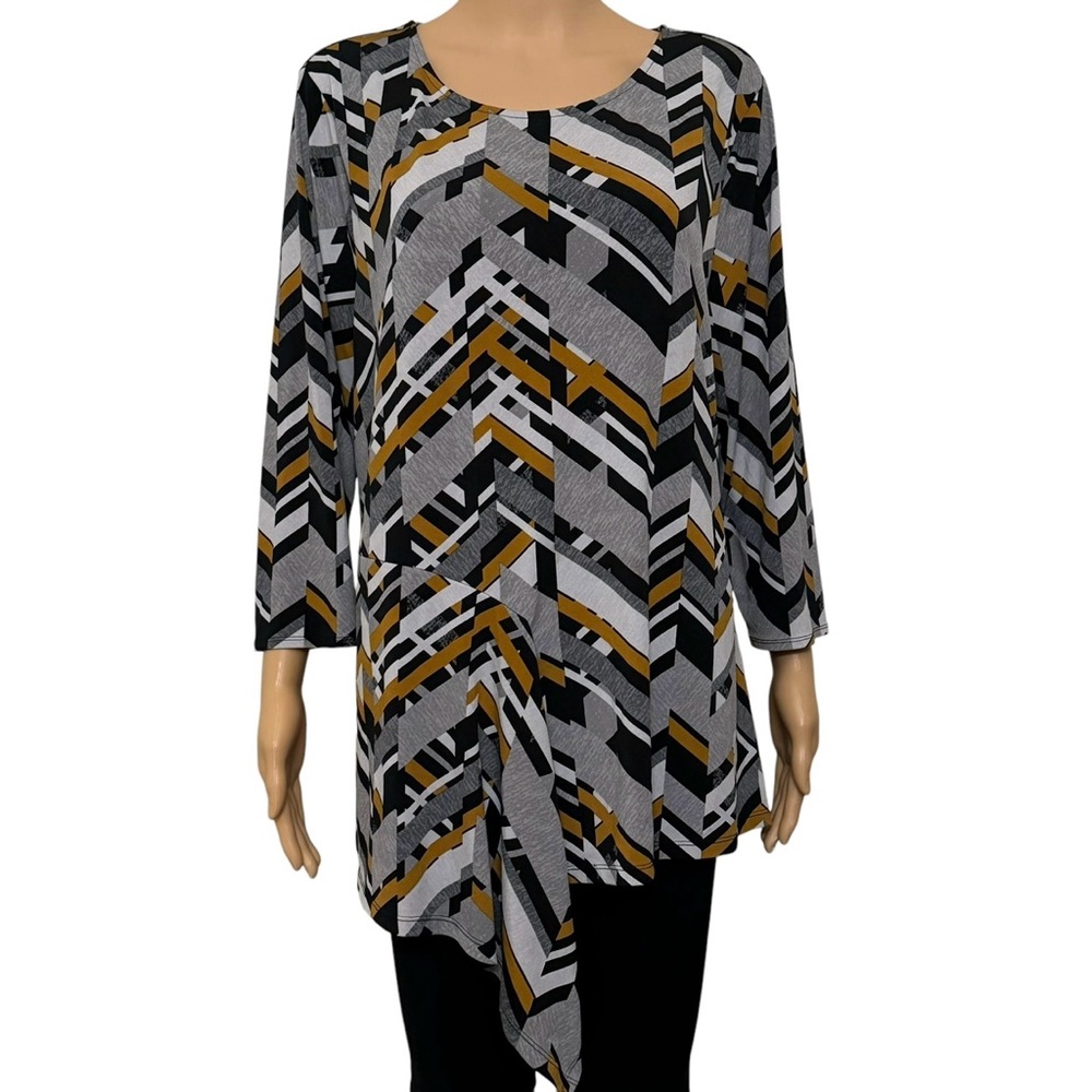 Alfani Plus Top Woman’s XL Grey Gold Printed Asymmetrical